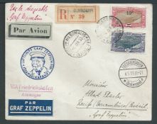 French Somali Coast / Zeppelins 1933 (Apr. 4) Registered Cover from Djibouti to Pernambuco franked 1