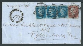 G.B. - Scotland / Registered 1850 Entire registered from Glasgow to Edinburgh franked by 1d red + 2d