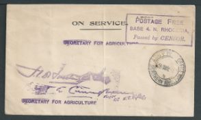 Northern Rhodesia 1915 (May 29) Stampless On Service cover (two light vertical folds) with handst...