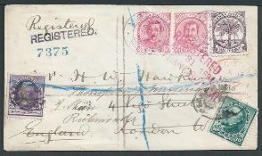 Samoa / USA 1894 Registered cover from Apia to London franked by Samoa 1886-94 1/2d and 2.1/2d pair