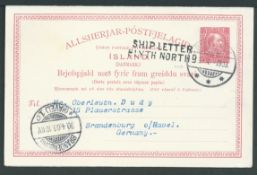 G.B. - Ship Letters - Blyth / Iceland 1903 10aur + 10aur Postal stationery reply card, the outward h