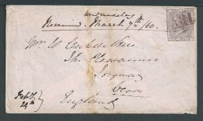 G.B. - Mailboats / Gibraltar 1860 (Feb 29) Cover (staining reduced) to Torquay with 1856 6d (defecti