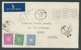 Algeria 1950 Cover (corner torn) posted unpaid from Birmingham to Algeria handstamped "T/40c/BM" ...