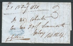 Great Britain - Australia 1850 Entire letter from solicitors in London to Dr. Mc Whirter in Geelong,