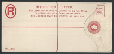 British Colonial c.1890 Registration Envelope size H2 in red with De La Rue dummy stamp showing t...