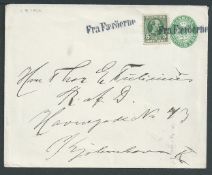 Faroe Islands / Denmark 1906 Denmark 50re postal stationery envelope bearing a 5ore stamp landed as