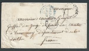 G.B. - Hampshire 1852 Stampless Cover to France (small faults) with good strike of the undated doubl
