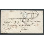 G.B. - Hampshire 1852 Stampless Cover to France (small faults) with good strike of the undated doubl