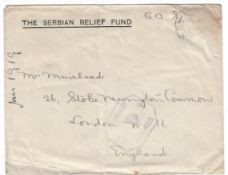 The Serbian Relief Fund Serbia - Nish - London - United Kingdom. A double ring circle hand stamp of