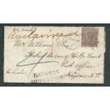 Bahamas 1862 Cover from Glasgow to Nassau franked G.B. 6d (faults) with red "1d" accountancy hand...