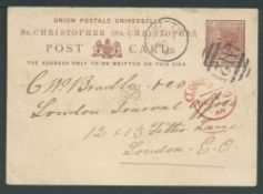 Anguilla 1885 (Nov. 23) St. Kitts 1 1/2d postcard (repaired file hole) to London, written by Poli...