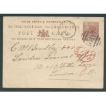 Anguilla 1885 (Nov. 23) St. Kitts 1 1/2d postcard (repaired file hole) to London, written by Poli...