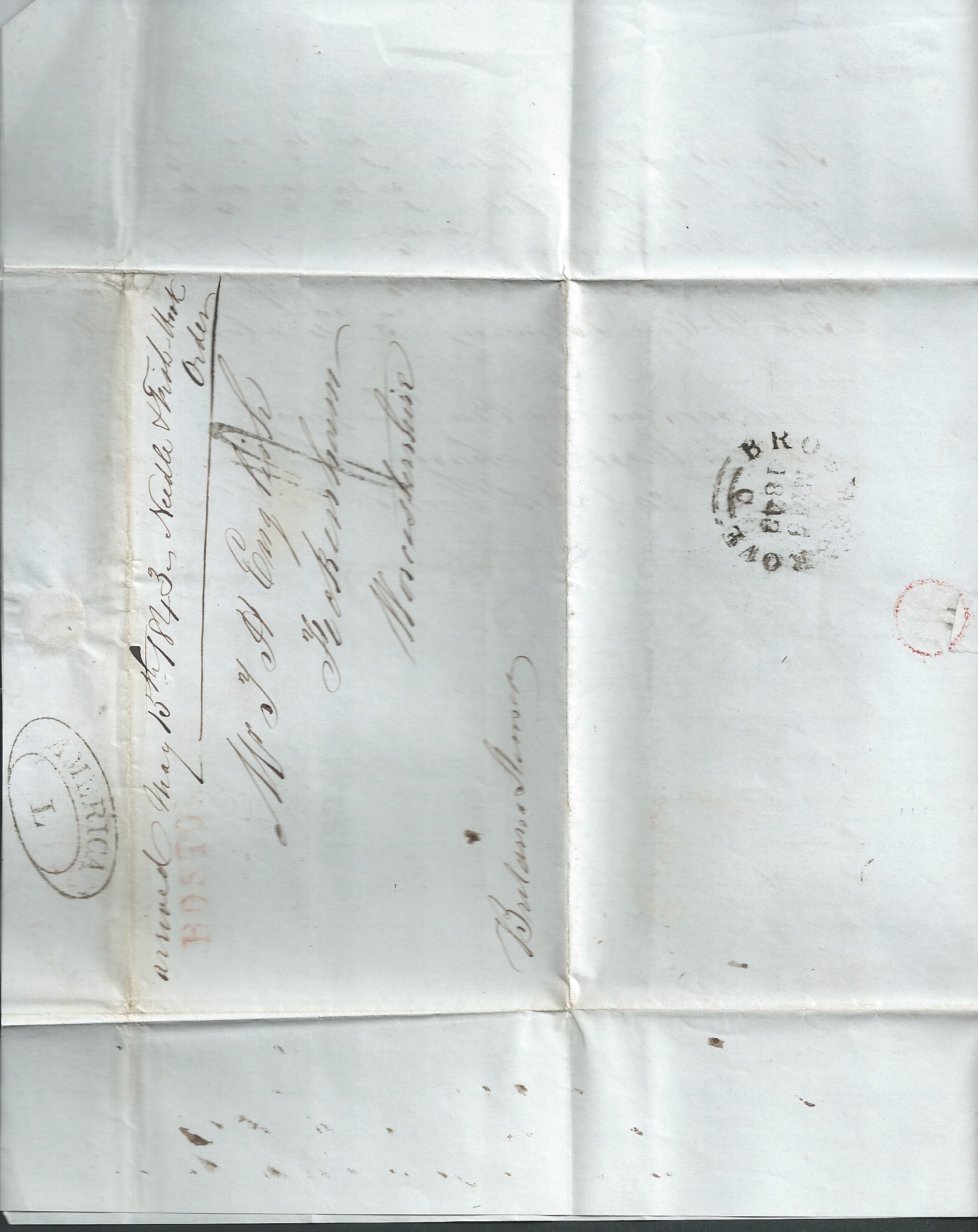 United States - Boston - British 1843 (Apr 30) Entire Letter from Boston to Worcestershire, charged - Image 5 of 6