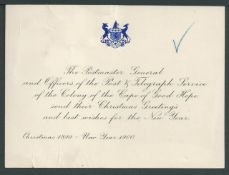 Cape of Good Hope 1900 Christmas and New Year Greetings Card from the Postmaster General at the C...