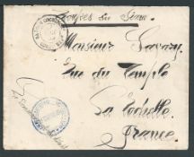 Siam 1903 (Aug) nvelope to France superscribed "Troupes du Siam" with blue double circle cachet "DET
