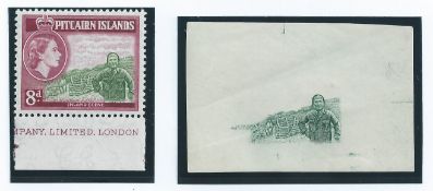 Pitcairn Island 1957 8d Vignette Die Proof (two horizontal creases) printed in deep green on gummed