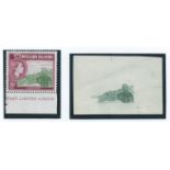 Pitcairn Island 1957 8d Vignette Die Proof (two horizontal creases) printed in deep green on gummed