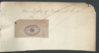 GB World War One 1917 The official handstamp of the Ministry of National Service; this was establish