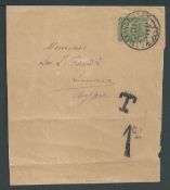 Cyprus 1898 Egypt 2m newspaper wrapper from Alexandria to Larnaca with "T" and scarce "1C.P" char...