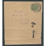 Cyprus 1898 Egypt 2m newspaper wrapper from Alexandria to Larnaca with "T" and scarce "1C.P" char...