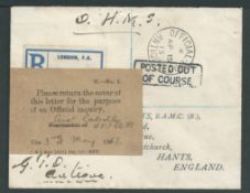 Antigua 1913 Stampless O.H.M.S. cover from the G.P.O. to England with black "OFFICIAL PAID / ANTI...