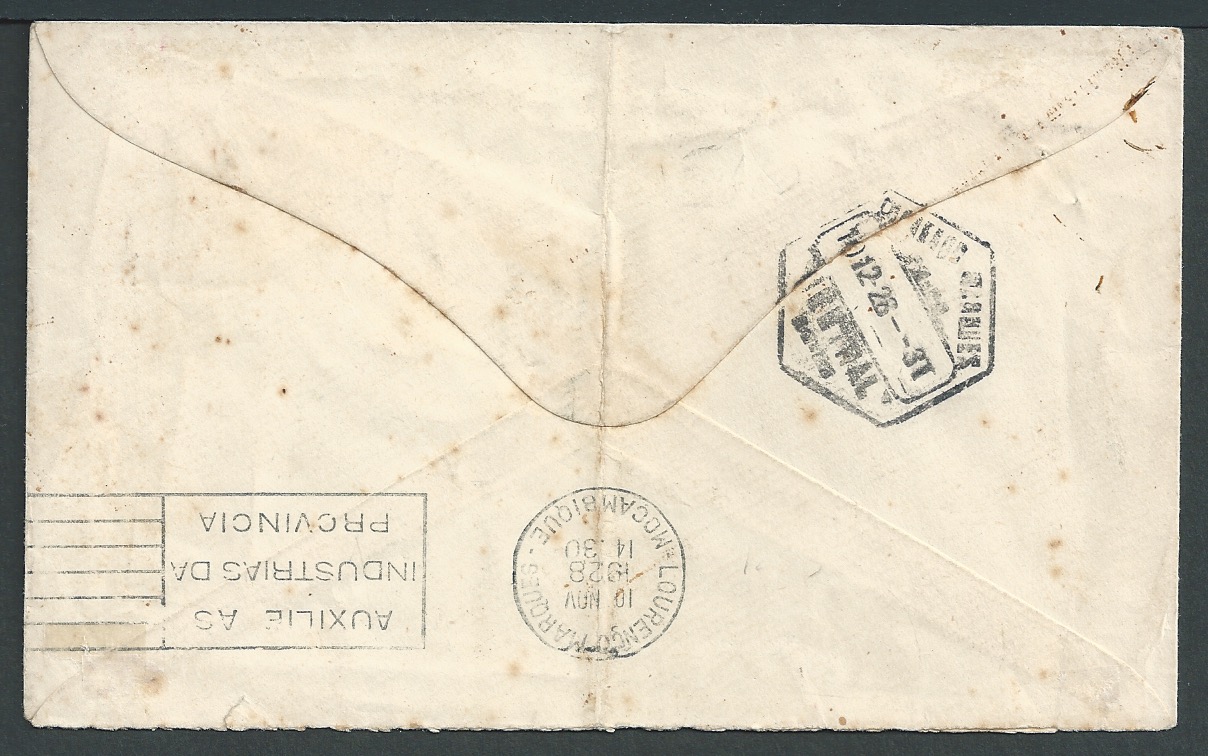 Tristan Da Cunha 1928 Stampless cover to Lourenco Marques with the very scarce type Iva "TRISTAN DA - Image 2 of 2