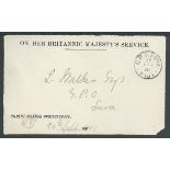 Gilbert & Ellice Islands 1901 (Sep 20) Stampless "ON HER BRITANNIC MAJESTYS SERVICE" front (small co