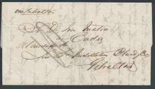 Malaya - Singapore 1851 Entire letter (7 Oct) to Jose Matia, Cadiz, care of Middleton, Bland & Co.,