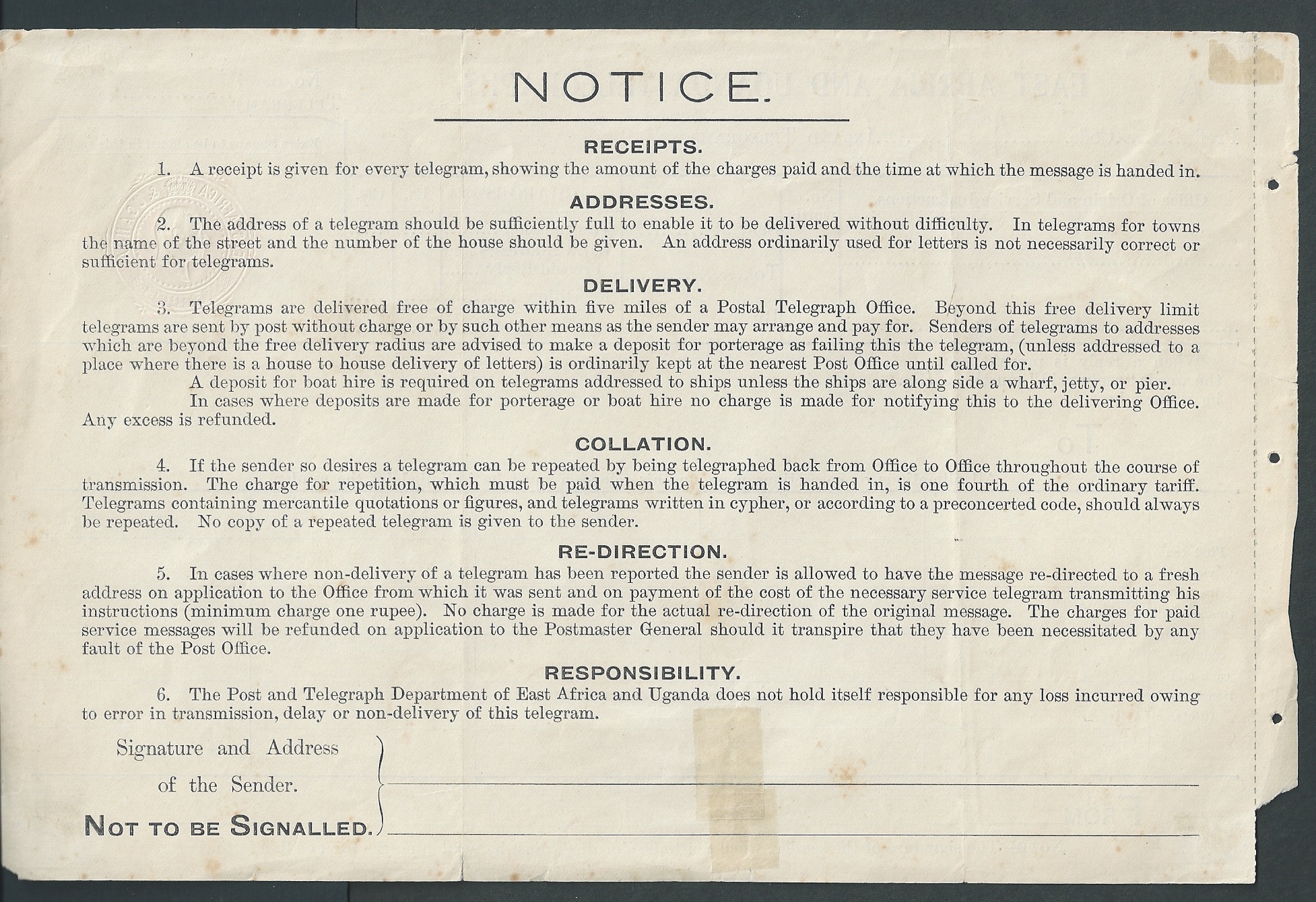 British East Africa c.1902 East Africa and Uganda Telegraphs Form with King Edward VII 1R postal ... - Image 2 of 2