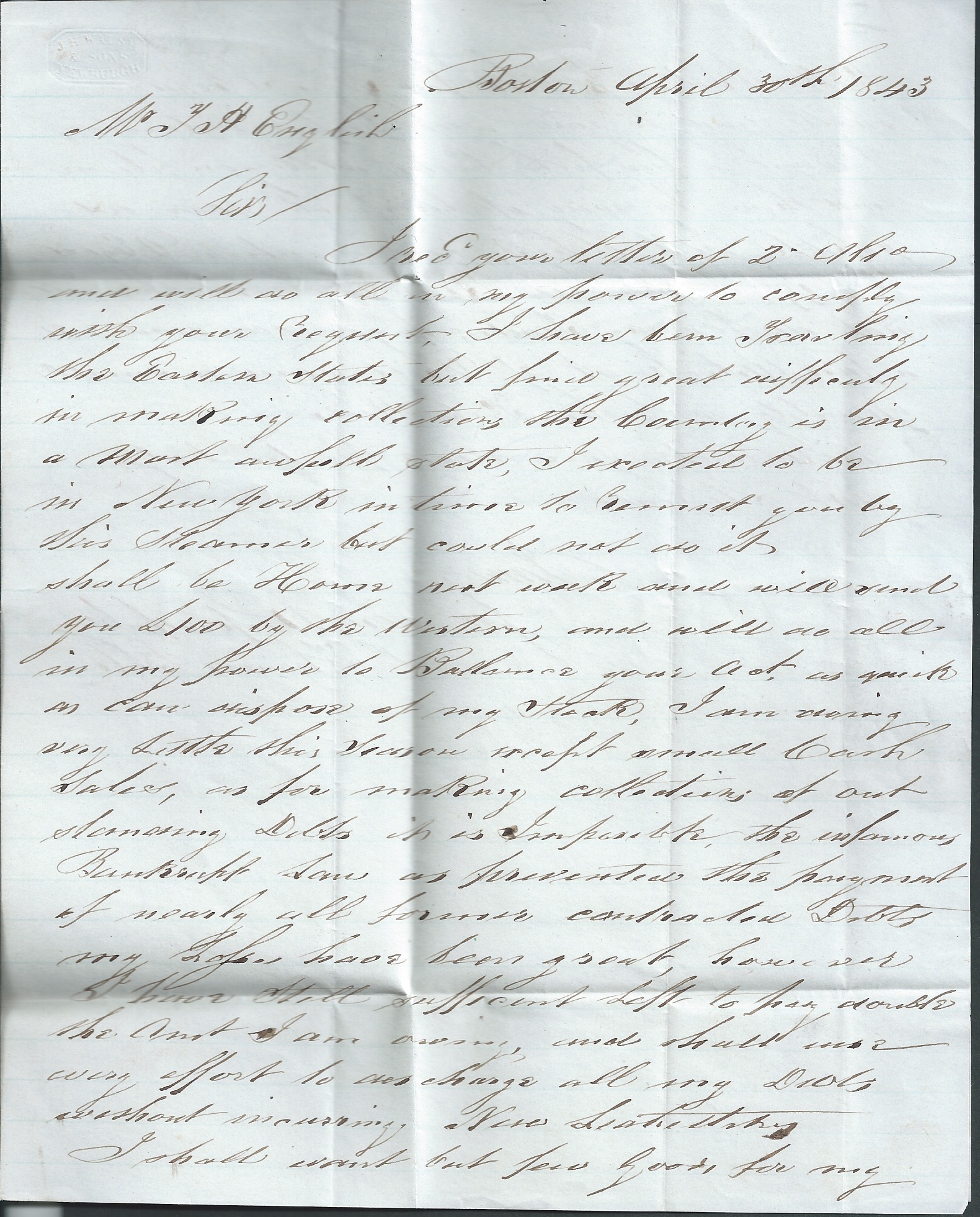 United States - Boston - British 1843 (Apr 30) Entire Letter from Boston to Worcestershire, charged - Image 2 of 6