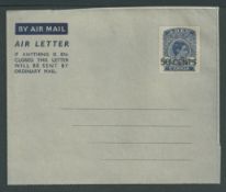 Aden 1949 6A Air Letter surcharged 50 Cents, type 1 surcharge 20.5mm wide.