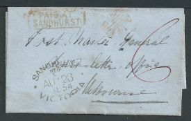 Victoria 1854 Entire from Sandhurst to a Dead Letter Office, Melbourne, prepaid "6" with a "SANDHURS