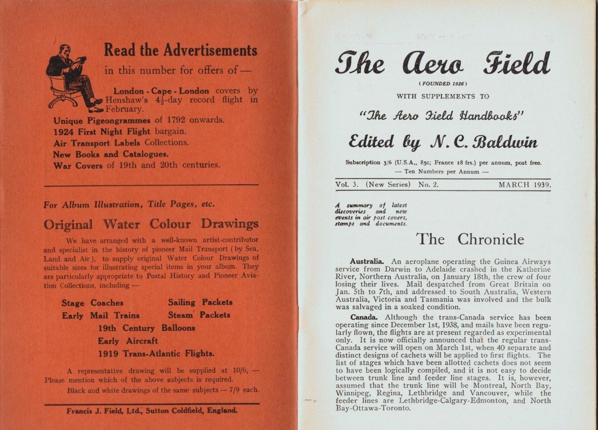 Aero Field Wartime issue March 1939 featuring Pigeon Posts in Peace & War.First U.K. Aerial Post 191 - Image 2 of 3