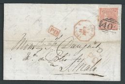 G.B. - Channel Islands 1865 Entire letter from Jersey to St. Malo franked 4d, with red octagonal "AN