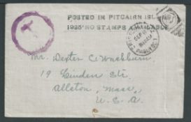 Pitcairn Island 1925 Stampless cover to the U.S.A., handstamped "POSTED IN PITCAIRN ISLAND./1925 NO
