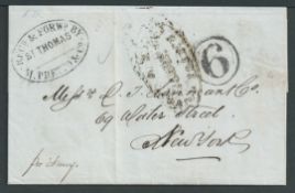 Danish West Indies 1853 Entire Letter from Barranquilla, Colombia to New York, bearing oval Forwa...