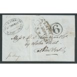 Danish West Indies 1853 Entire Letter from Barranquilla, Colombia to New York, bearing oval Forwa...