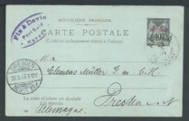 Egypt - Maritime Mail / Austria 1904 French P.O. in Port Said 10c postal stationery Reply Card outwa