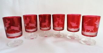 Antique French Etched Glass Liqueur Glasses