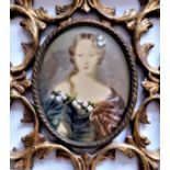 Antique Miniature Portrait of Aristocratic Society Beauty