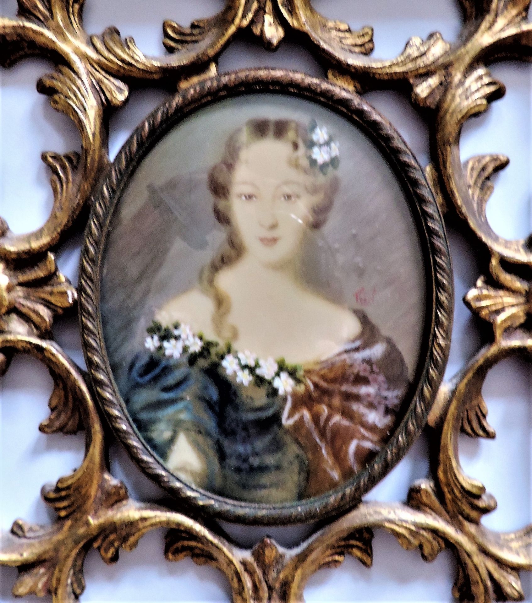 Antique Miniature Portrait of Aristocratic Society Beauty