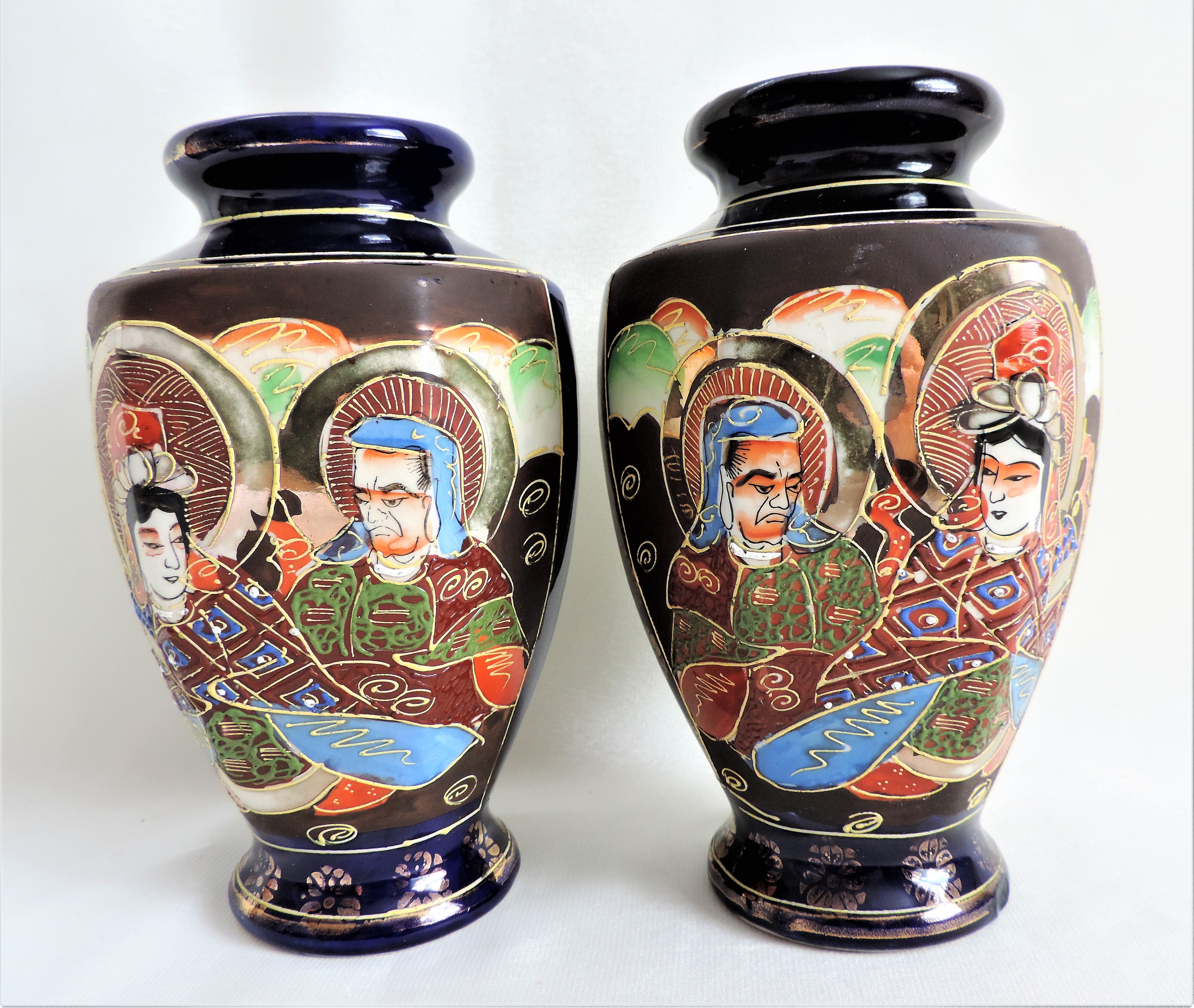 Vintage Pair of Japanese Satsuma warrior vases - Image 6 of 6