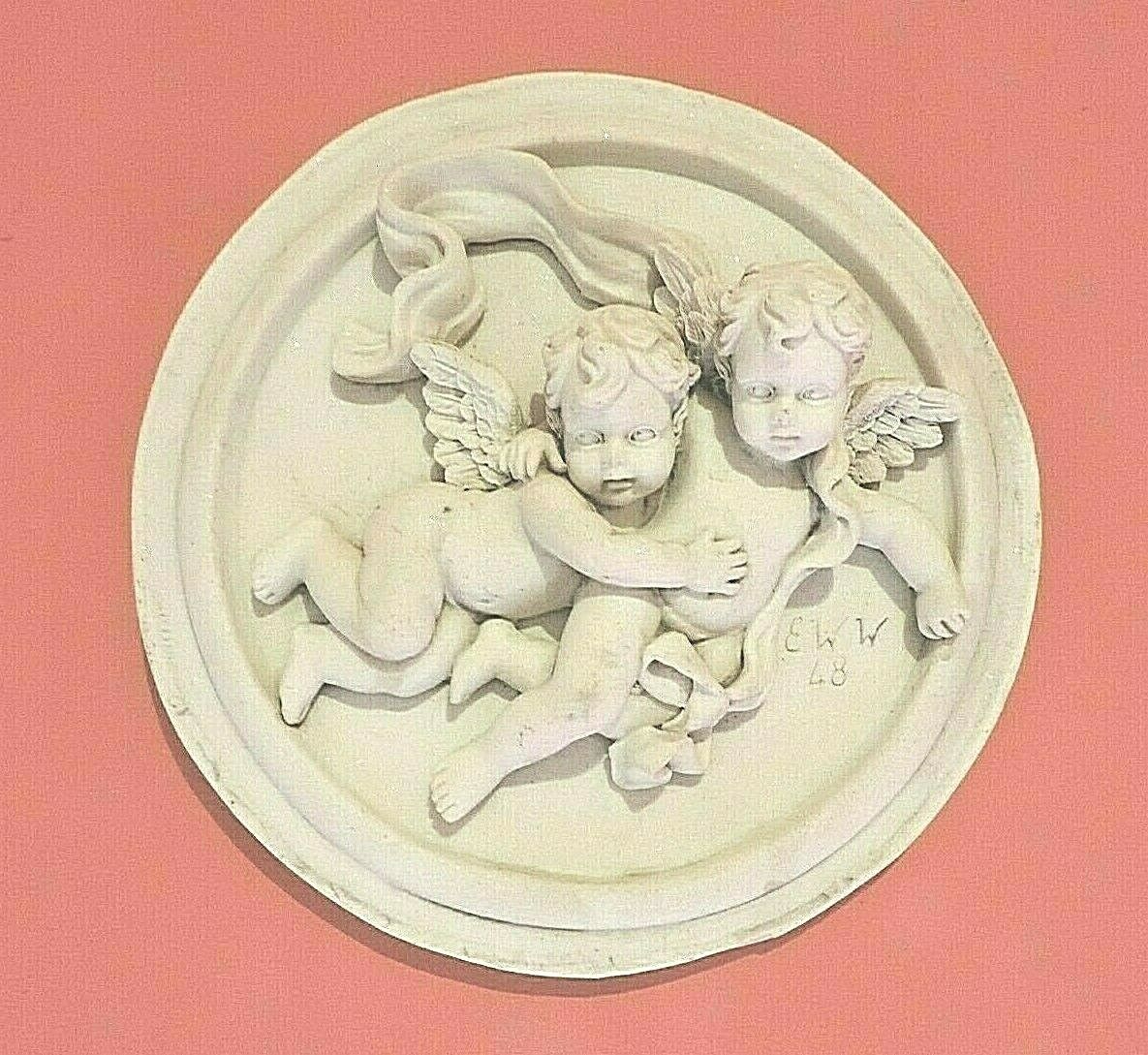 Vintage Alabaster Cherub Wall Plaque Signed by artist - Image 2 of 3