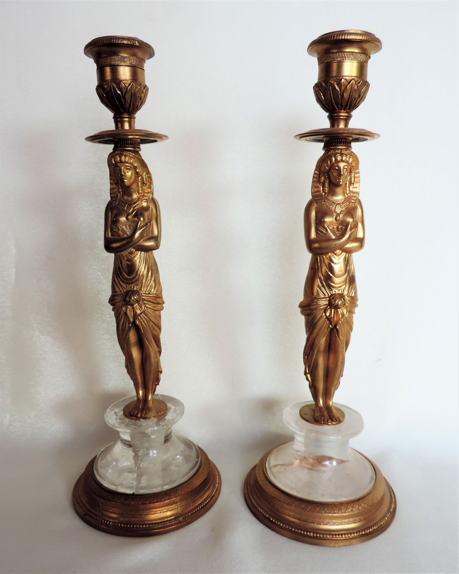 Pair Antique Gilt Egyptian Revival Candlesticks - Image 3 of 6