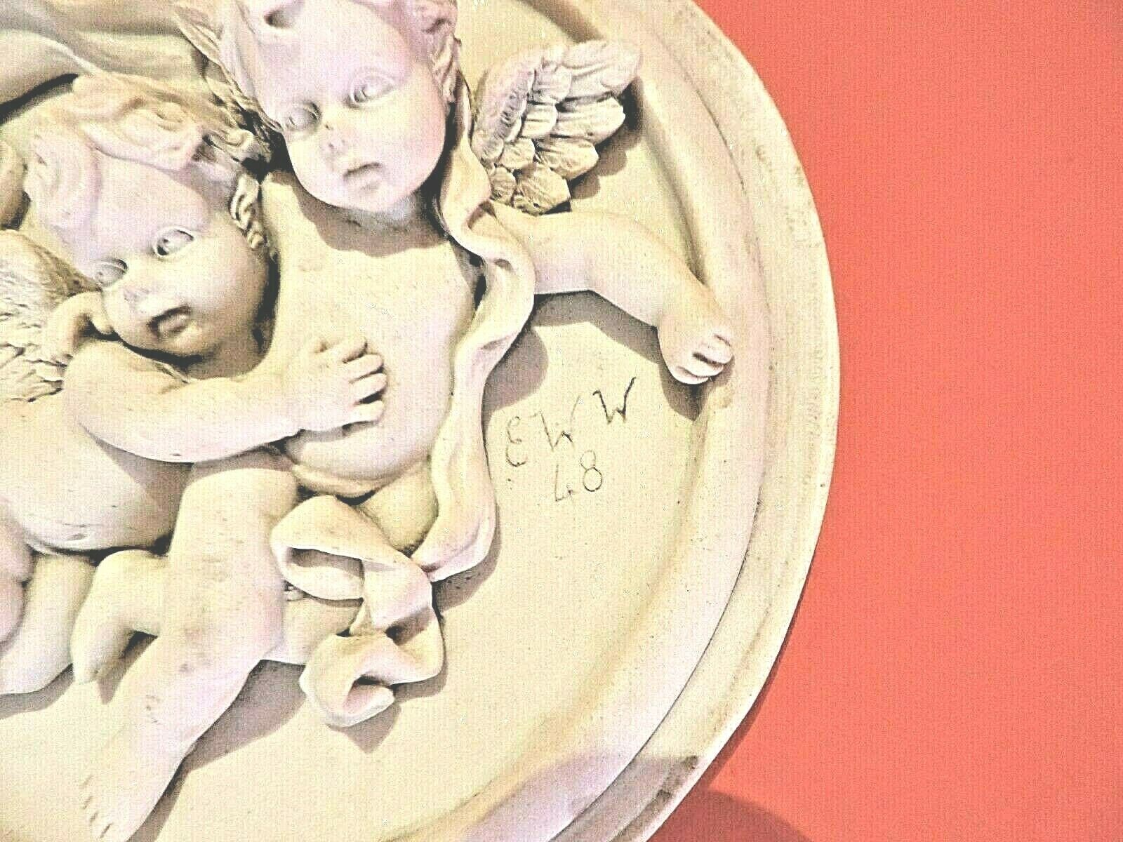 Vintage Alabaster Cherub Wall Plaque Signed by artist - Image 3 of 3