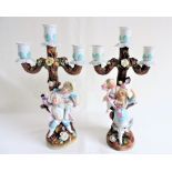 Pair Antique German Porcelain Figural Candlesticks