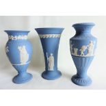 Trio of Wedgwood Blue Jasperware Vases