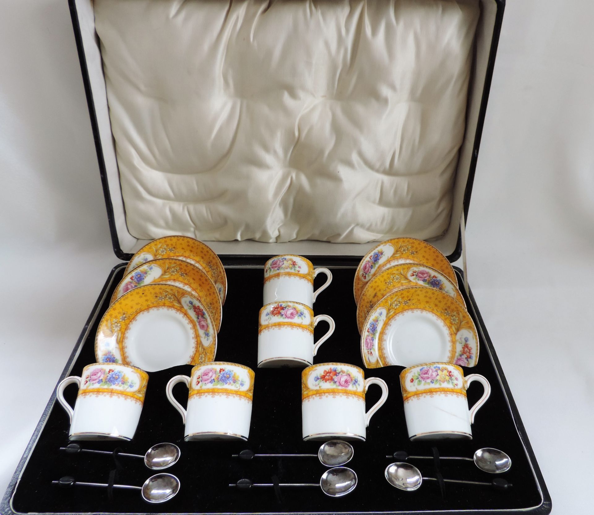 Antique Art Deco Porcelain Coffee Set & Silver Spoons - Image 3 of 8