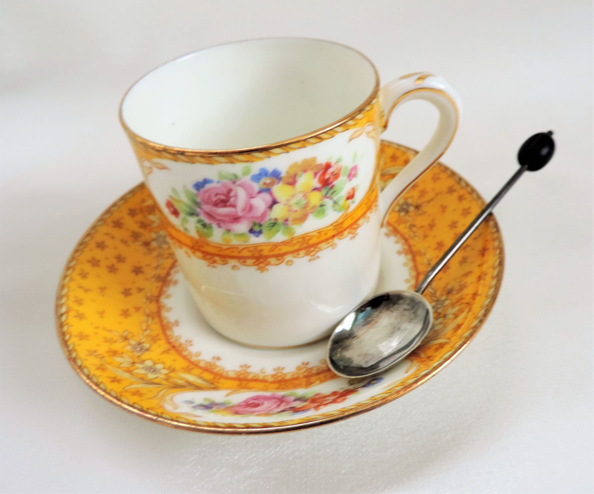 Antique Art Deco Porcelain Coffee Set & Silver Spoons - Image 5 of 8