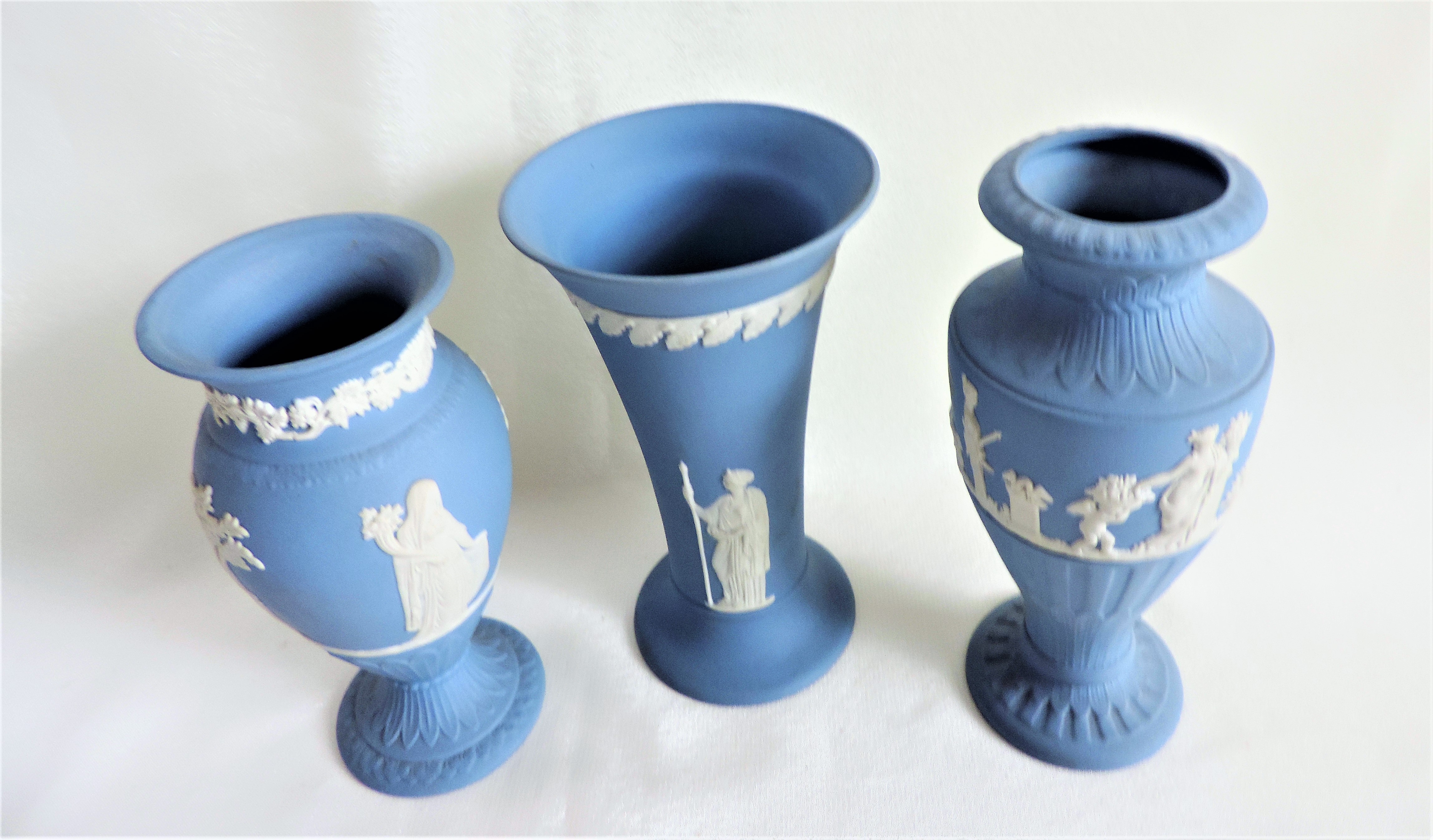 Trio of Wedgwood Blue Jasperware Vases - Image 2 of 4